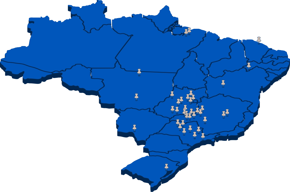 Mapa do Brasil com cidades atendidas pela AD Advocacia